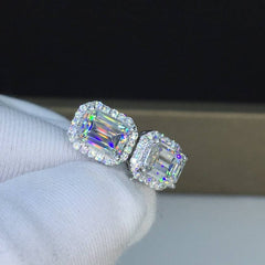 3.30 TCW Emerald Cut Diamond Engagement Halo Stud Earrings For Women, Wedding Earrings, Christmas Gift For Her