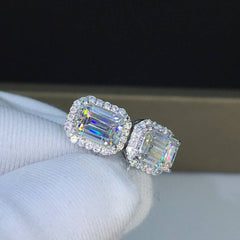 3.30 TCW Emerald Cut Diamond Engagement Halo Stud Earrings For Women, Wedding Earrings, Christmas Gift For Her