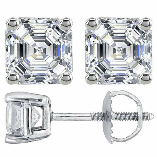 6 TCW Asscher Cut Diamond Stud Earrings For Women, Wedding Earrings, Christmas Gifts, Engagement Earrings