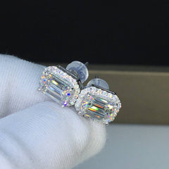 3.30 TCW Emerald Cut Diamond Engagement Halo Stud Earrings For Women, Wedding Earrings, Christmas Gift For Her