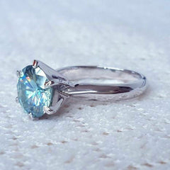 3 Carat Blue Round Cut Diamond Engagement Ring for Women, Solitaire Ring, Wedding Ring