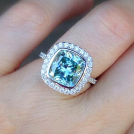 2.5 Carat Blue Cushion Cut Diamond Engagement Ring for Women, Wedding Ring, Christmas Gifts