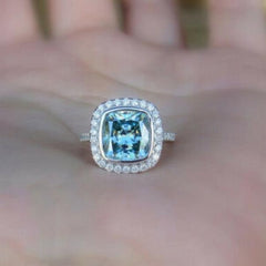 2.5 Carat Blue Cushion Cut Diamond Engagement Ring for Women, Wedding Ring, Christmas Gifts