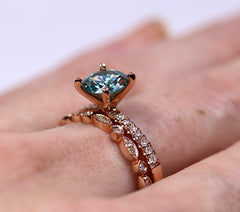 2.5 Carat Blue Round Cut Diamond Engagement Ring for Women, Bridal Set Wedding Ring, Anniversary Gifts