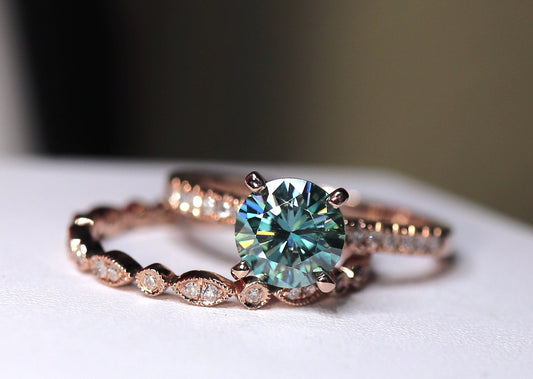 2.5 Carat Blue Round Cut Diamond Engagement Ring for Women, Bridal Set Wedding Ring, Anniversary Gifts