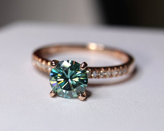 2.5 Carat Blue Round Cut Diamond Engagement Ring for Women, Bridal Set Wedding Ring, Anniversary Gifts