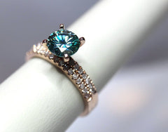 2.5 Carat Blue Round Cut Diamond Engagement Ring for Women, Bridal Set Wedding Ring, Anniversary Gifts