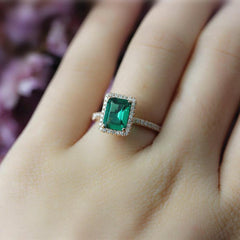 2.5 Carat Green Emerald Cut Diamond Engagement Ring for Women, Wedding Ring