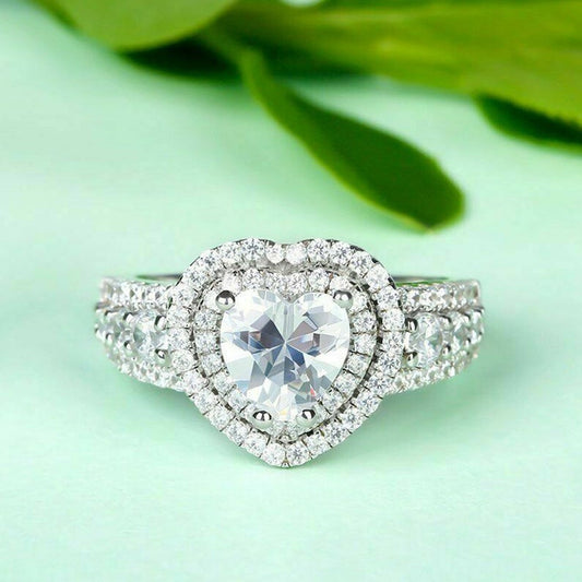 3 Carat Heart Cut Diamond Engagement Ring for Women, Wedding Ring, Halo Engagement Ring