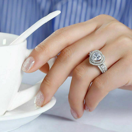 3 Carat Heart Cut Diamond Engagement Ring for Women, Wedding Ring, Halo Engagement Ring