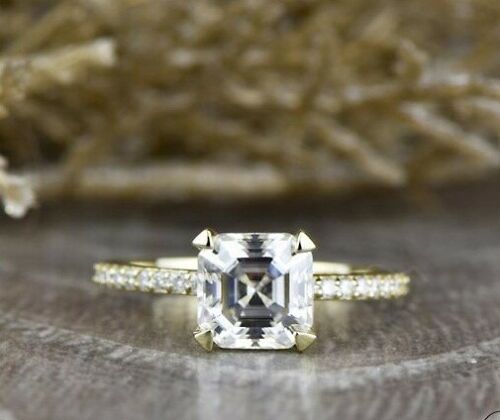 3 Carat Asscher Cut Diamond Engagement Ring For Women, Prong Setting Wedding Ring, Christmas Gifts