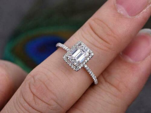 2 Carat Emerald Cut Diamond Engagement Ring For Women, Wedding Ring, Halo Rings, Anniversary Gifts