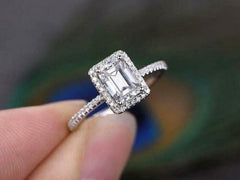 2 Carat Emerald Cut Diamond Engagement Ring For Women, Wedding Ring, Halo Rings, Anniversary Gifts