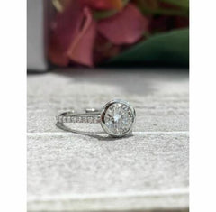 2.5 Carat Round Cut CVD Lab Grown Diamond Engagement Ring for Women, Bezel Setting Ring, Wedding Ring