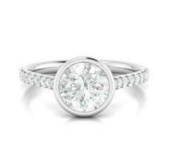 2.5 Carat Round Cut CVD Lab Grown Diamond Engagement Ring for Women, Bezel Setting Ring, Wedding Ring