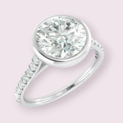 2.5 Carat Round Cut CVD Lab Grown Diamond Engagement Ring for Women, Bezel Setting Ring, Wedding Ring