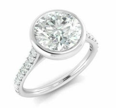 2.5 Carat Round Cut CVD Lab Grown Diamond Engagement Ring for Women, Bezel Setting Ring, Wedding Ring
