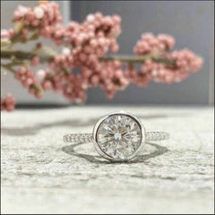 2.5 Carat Round Cut CVD Lab Grown Diamond Engagement Ring for Women, Bezel Setting Ring, Wedding Ring