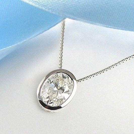 2 CT Oval Cut Diamond Charm Pendant For Women, Wedding Pendant, Christmas Gifts, Anniversary Gifts, Bezel Pendant