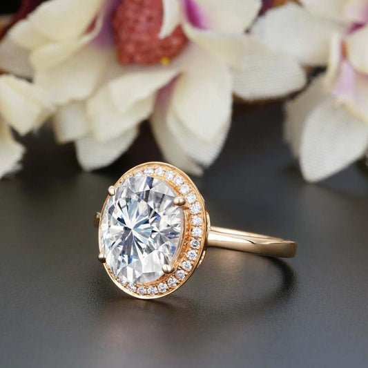 3 Carat Oval Cut Diamond Engagement Ring for Women, Halo Ring Wedding Ring, Handmade Ring