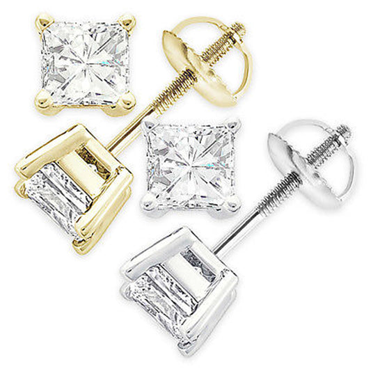 5 TCW Princess Cut Diamond Stud Earrings For Women, Wedding Earrings, Anniversary Gifts, Handmade Earrings