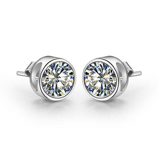 4 TCW Round Cut Diamond Stud Earrings For Women, Bezel Earrings, Christmas Gifts, Push Back Earrings