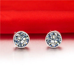 4 TCW Round Cut Diamond Stud Earrings For Women, Bezel Earrings, Christmas Gifts, Push Back Earrings