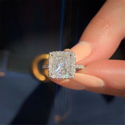3 Carat Princess Cut Diamond Engagement Ring for Women, Bridal Set Wedding Ring