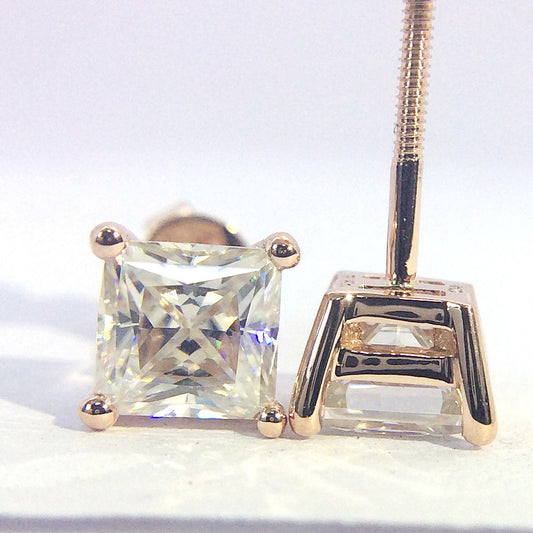 4 TCW Princess Cut Diamond Stud Earrings For Women, Wedding Earrings, Engagement Earrings, Christmas Gifts, Screw Back Erarings
