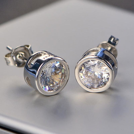 3 TCW Round Cut Diamond Stud Earrings For Women, Wedding Earrings, Christmas Gifts, Bezel Earrings