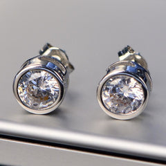 3 TCW Round Cut Diamond Stud Earrings For Women, Christmas Gifts, Anniversary Gifts, Bezel Earrings