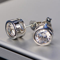 3 TCW Round Cut Diamond Stud Earrings For Women, Christmas Gifts, Anniversary Gifts, Bezel Earrings