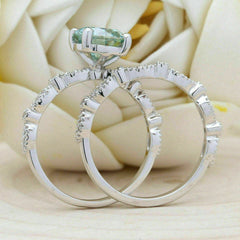 2 Carat Blue Round Cut Diamond Engagement Ring For Women, Bridal Set Wedding Ring, Christmas Gifts