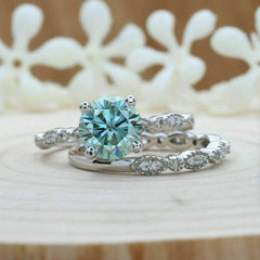 2 Carat Blue Round Cut Diamond Engagement Ring For Women, Bridal Set Wedding Ring, Christmas Gifts