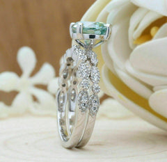 2 Carat Blue Round Cut Diamond Engagement Ring For Women, Bridal Set Wedding Ring, Christmas Gifts