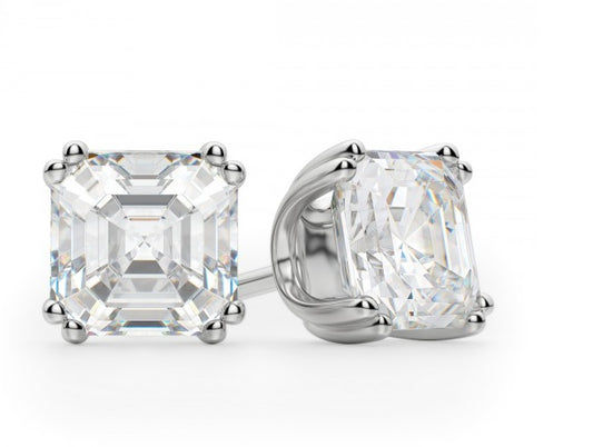 4 TCW Asscher Cut Diamond Stud Earrings For Women, Wedding Earrings, Christmas Gifts
