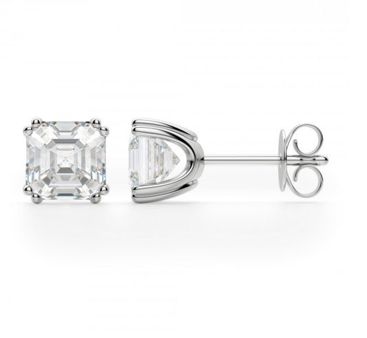 4 TCW Asscher Cut Diamond Stud Earrings For Women, Wedding Earrings, Christmas Gifts
