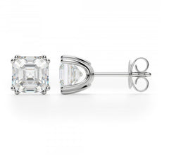 4 TCW Asscher Cut Diamond Stud Earrings For Women, Wedding Earrings, Christmas Gifts