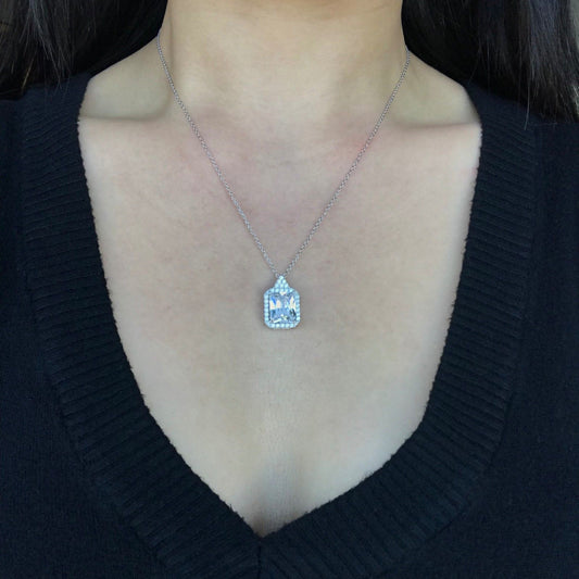 2 CT Radiant Cut Diamond Charm Pendant For Women, Halo Pendant, Christmas Gifts, Anniversary Gifts