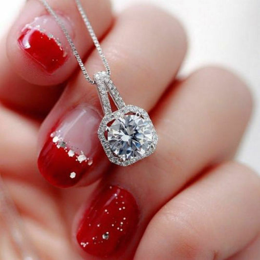 2 CT Round Cut Diamond Halo Pendant For Women, Christmas Gifts, Anniversary Gifts, Charm Pendant