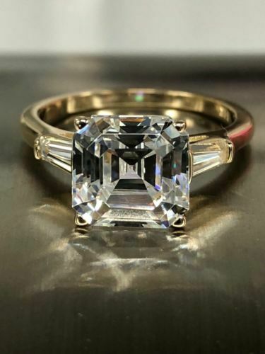 3.5 Carat Asscher Cut Diamond Engagement Ring for Women, Three Stone Ring, Wedding Ring, Christmas Gifts