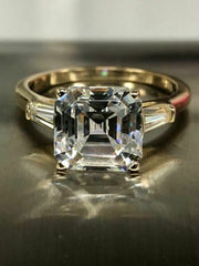 3.5 Carat Asscher Cut Diamond Engagement Ring for Women, Three Stone Ring, Wedding Ring, Christmas Gifts
