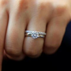 2 Carat Round Cut CVD Lab Grown Diamond Engagement Ring for Women, Bridal Set Wedding Ring, Handmade Ring