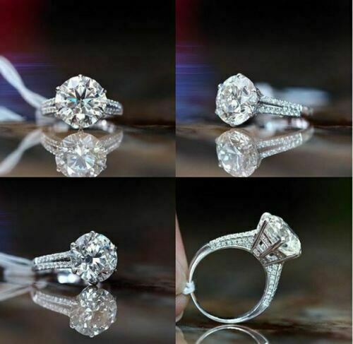 3 Carat Round Cut Diamond Engagement Ring for Women, Hidden Halo Ring, Wedding Ring