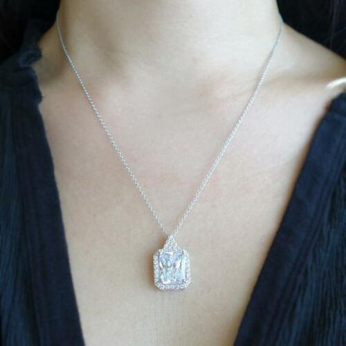 2 CT Radiant Cut Diamond Charm Pendant For Women, Halo Pendant, Anniversary Gifts, Christmas Gifts