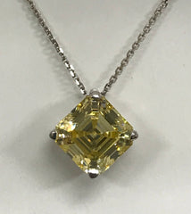 3 CT Yellow Asscher Cut Diamond Charm Pendant For Women, Wedding Pendant, Christmas Gifts, Anniversary Gifts