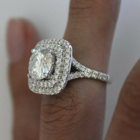 2 Carat Round Cut CVD Lab Grown Diamond Engagement Ring for Women, Wedding Ring, Handmade Ring