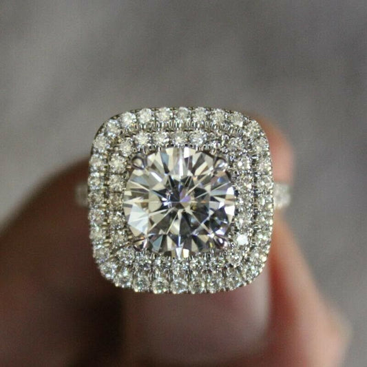 2 Carat Round Cut CVD Lab Grown Diamond Engagement Ring for Women, Wedding Ring, Handmade Ring