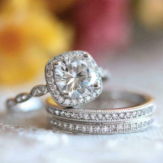 2.5 Carat Round Cut CVD Lab Grown Diamond Engagement Ring for Women, Halo Wedding Ring, Bridal Set Anniversary Gifts, Handmade Ring