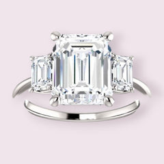 3 Carat Emerald Ring, CVD Lab Grown Diamond Engagement Ring for Women, Three Stone Ring, Handmade Ring, Wedding Ring, Christmas Gifts
